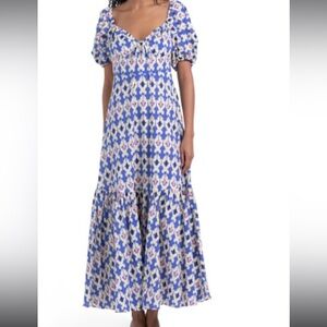 Zara Blue and White Patterned Maxi Dress